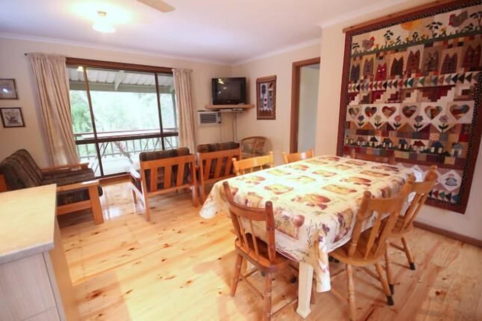 View from kitchen to dining and living area