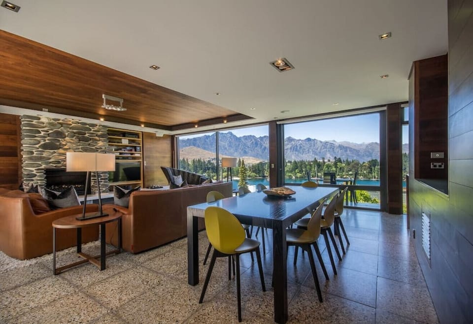 Dinning area with lake views