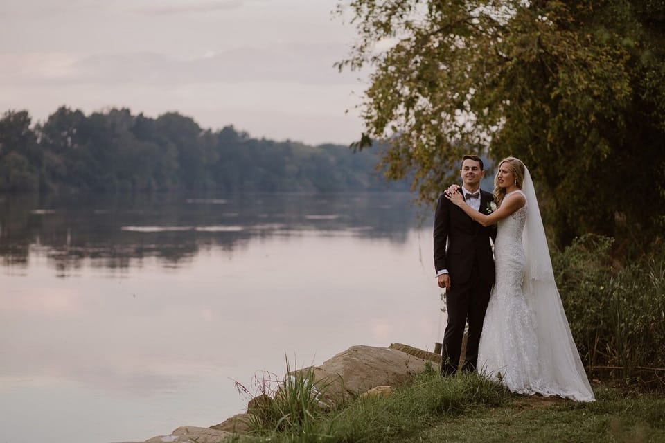 Bride & Groom photos by the river. 