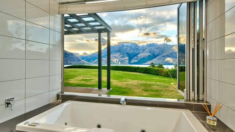The Master Ensuite has a spa bath with a view  (taken as the sun was starting to set)