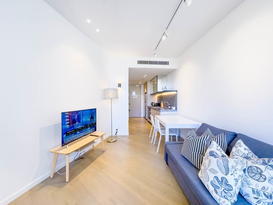 cozy living area with smart TV