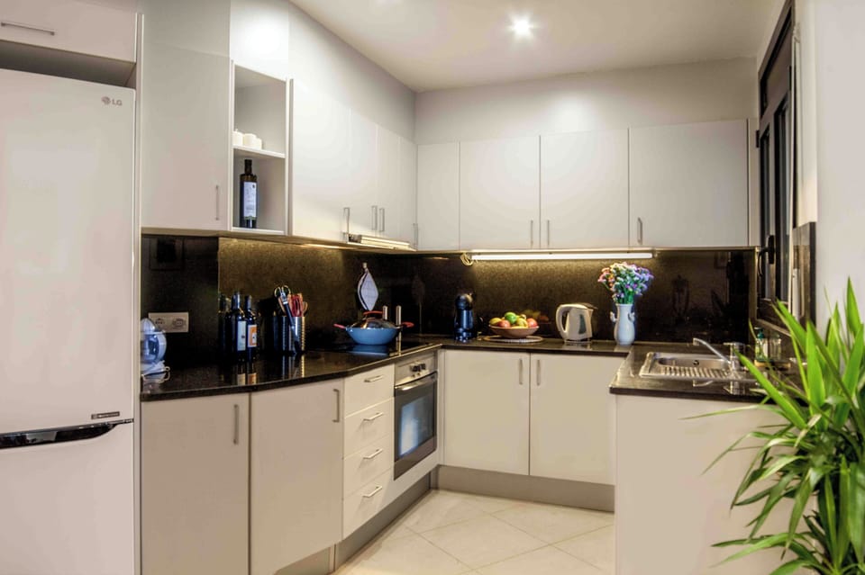 Fully equipped kitchen, electric stove, oven, expresso maker, kettle, dishwasher