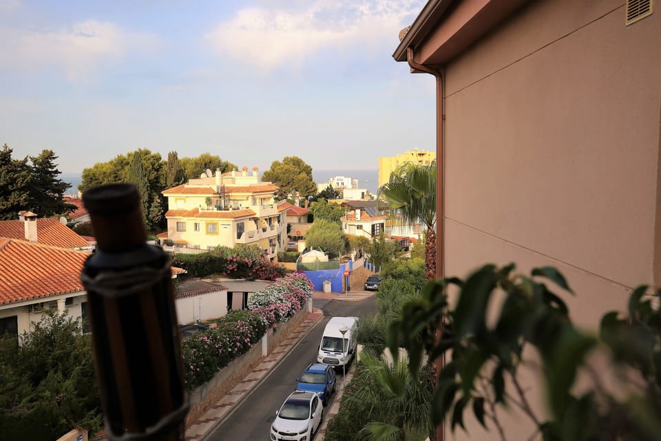 View to the street and sea from the terrace.