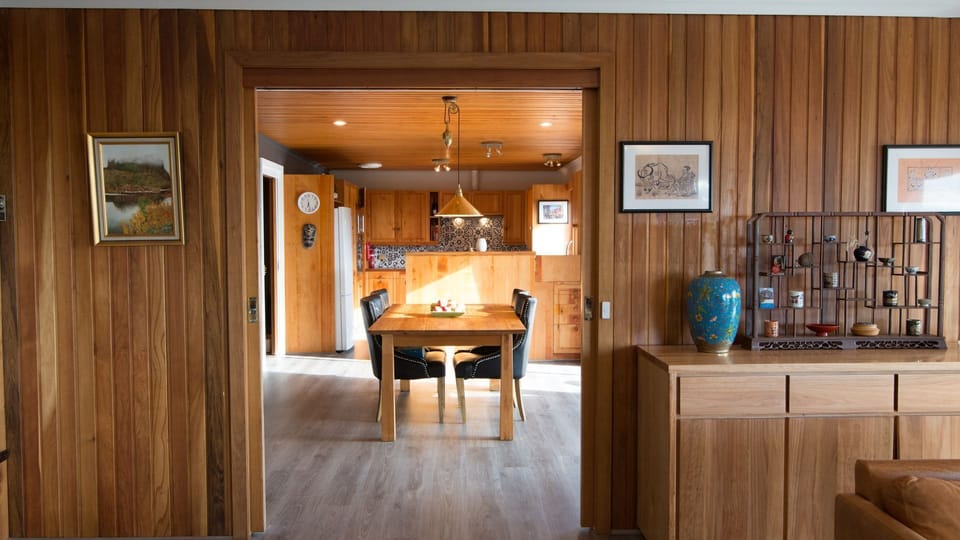 Open floor plan living room to dining and kitchen