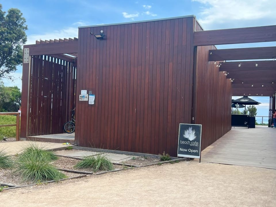 On the beach cafe 
Public shower and toilets