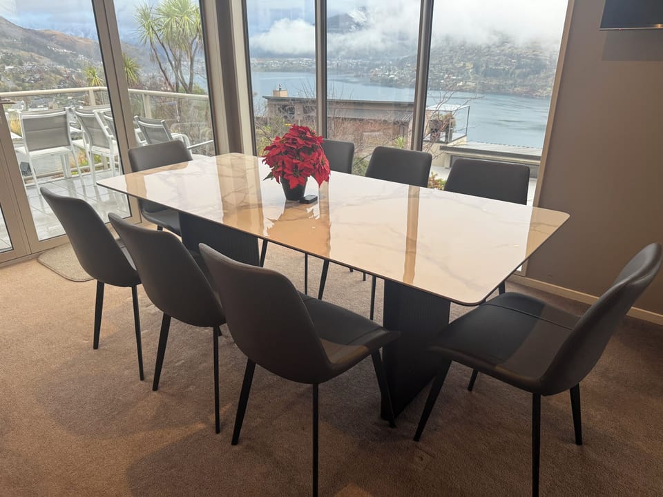 Dining table with 8 chairs. Beautiful views