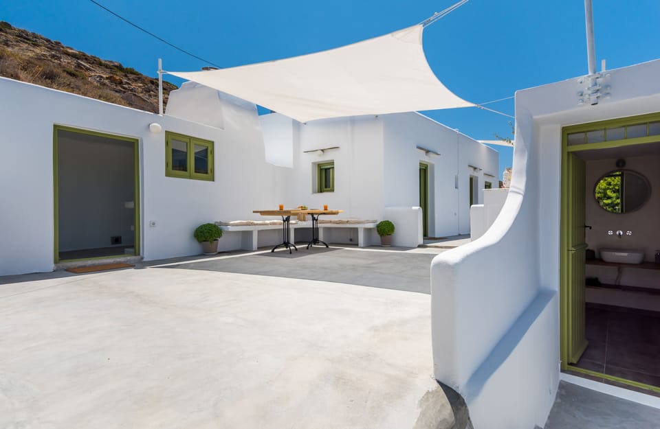 kitchen dinning table and exterior bathroom