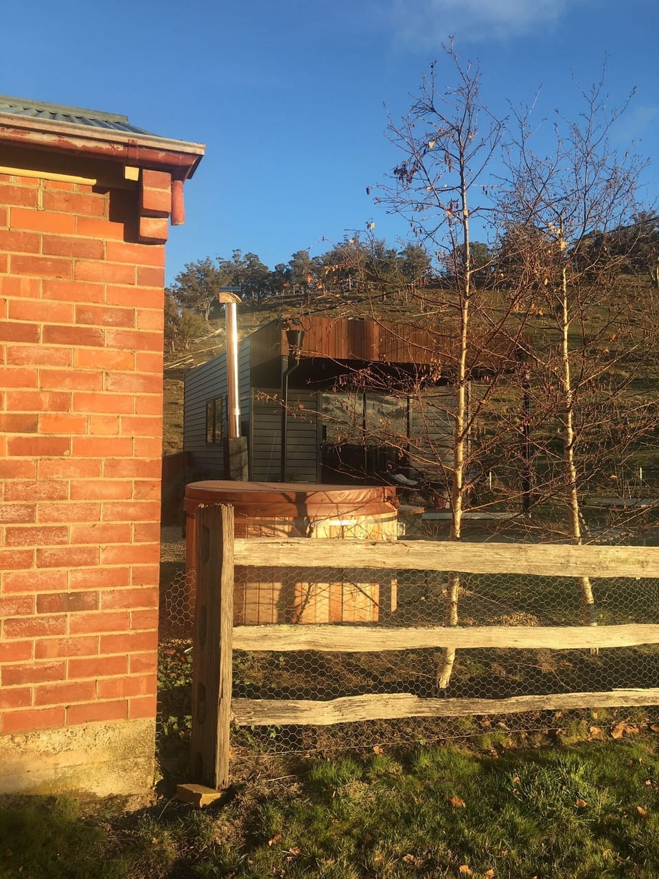 Wood fired cedar hot tub