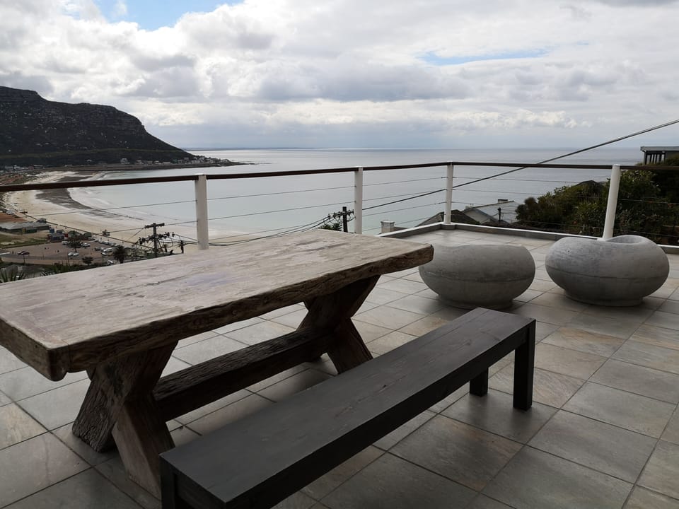 Views from the patio of Fish Hoek beach & False Bay. 