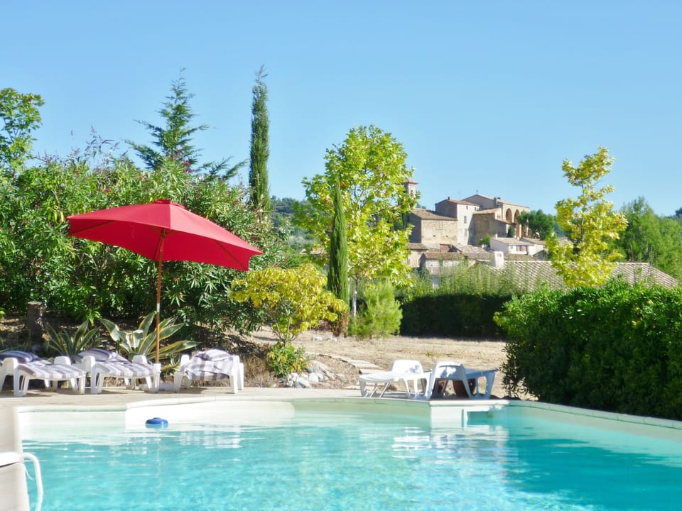 View on pool and village