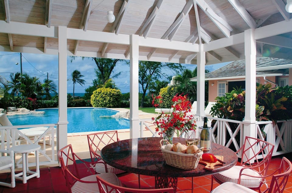 Gazebo looking out to pool and sea,  showing access to master off pool deck