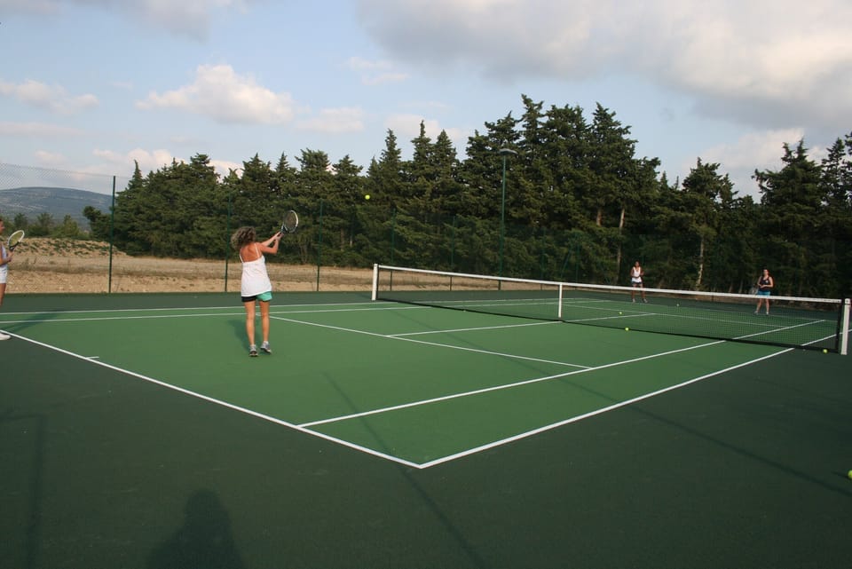 Floodlit tennis court