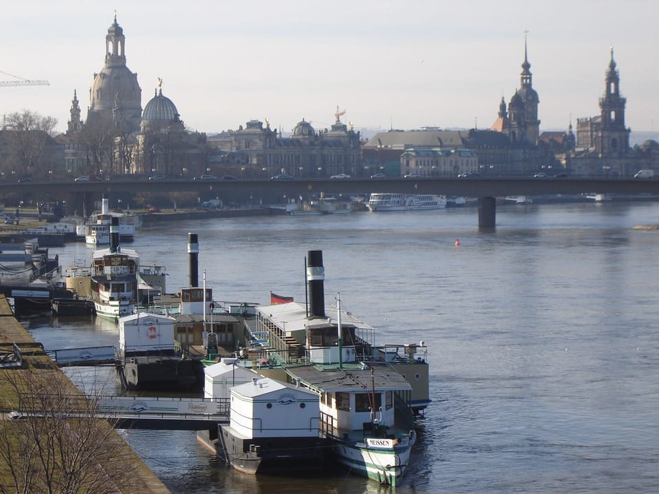 Dresden Old Town, Dresden with fleet of historic paddle wheel steamers
