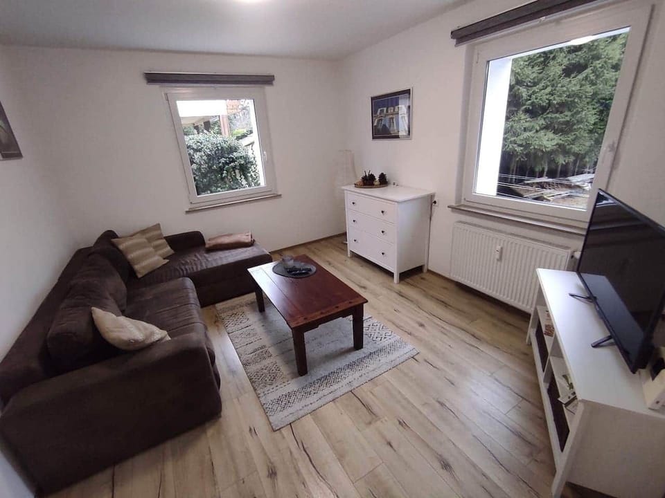 Wohnzimmer mit TV und Roku-Streaming
