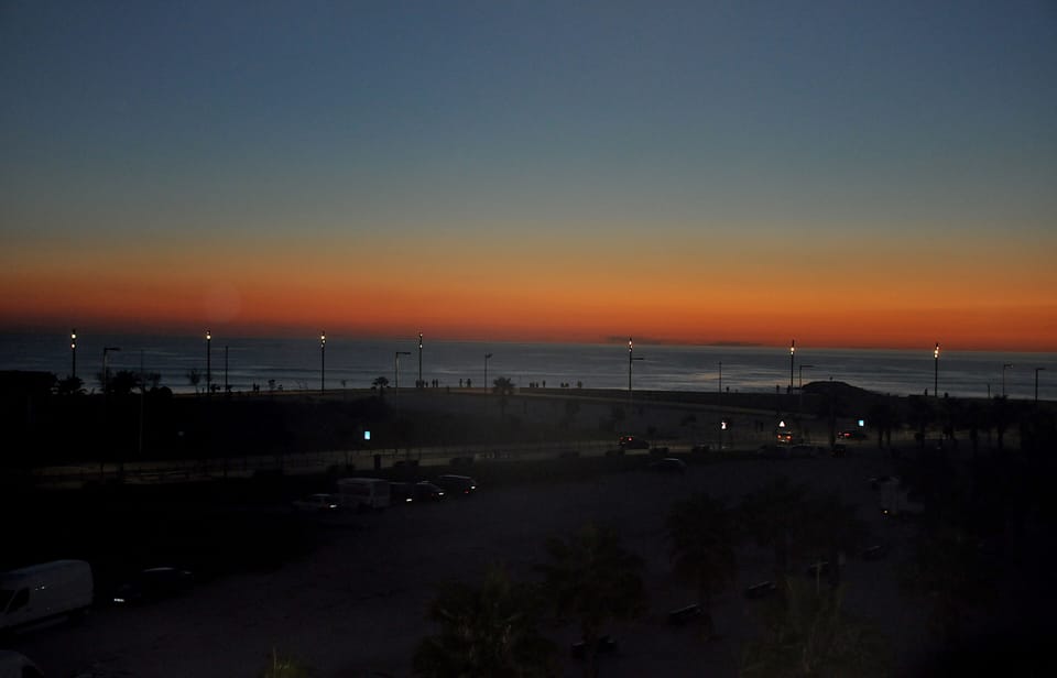 Sunset view from the balcony at winter