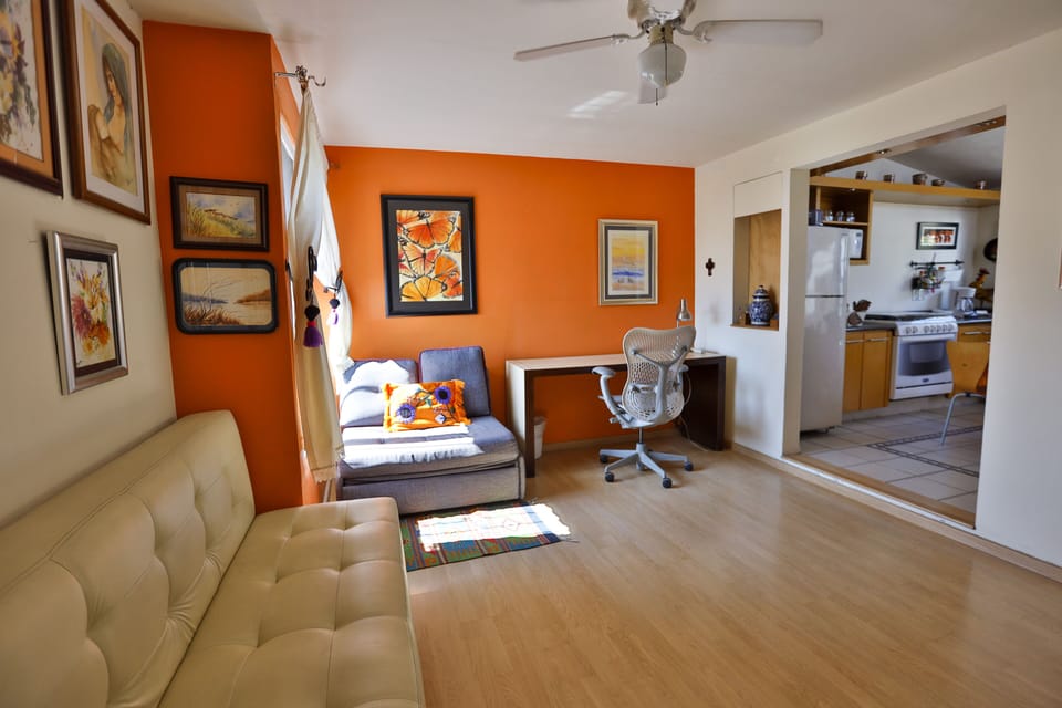 living room and work desk