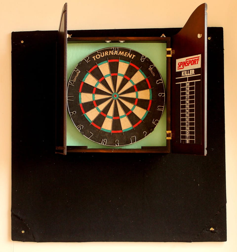 dart board on the front veranda
