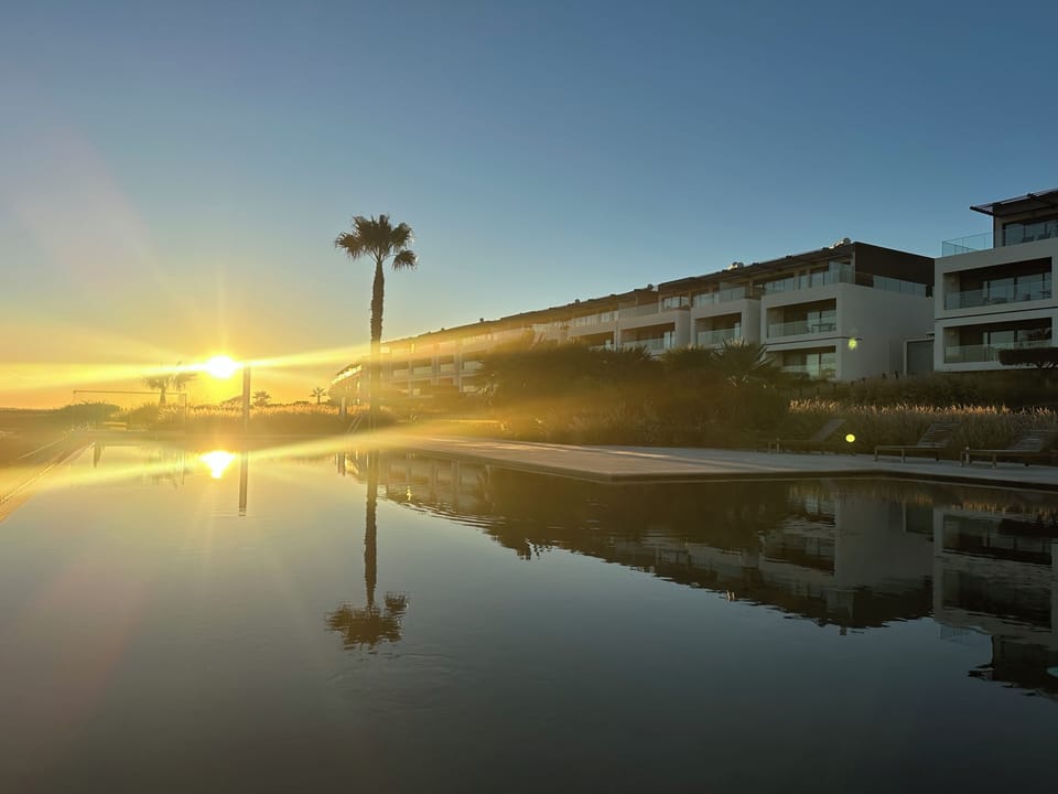 Infinity edge pool at sunset.