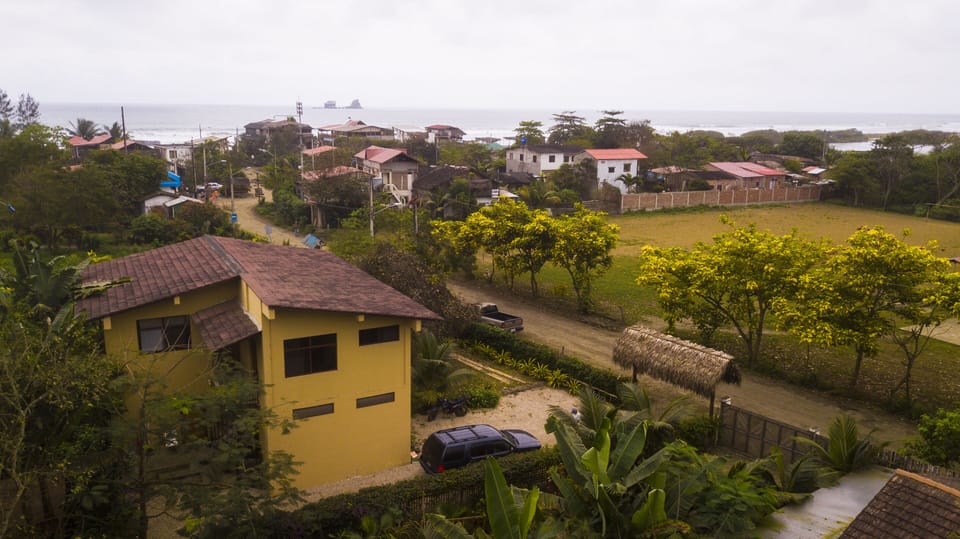 Drone View of the house and Ayampe Beach
