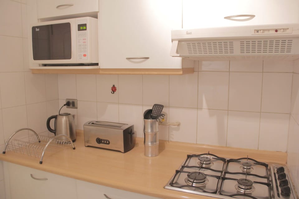 fully equipped kitchen with refrigerator and everything needed for food preparat