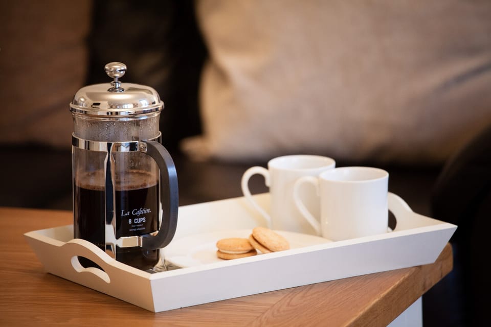 Relax with coffee and biscuits (both provided in welcome hamper)