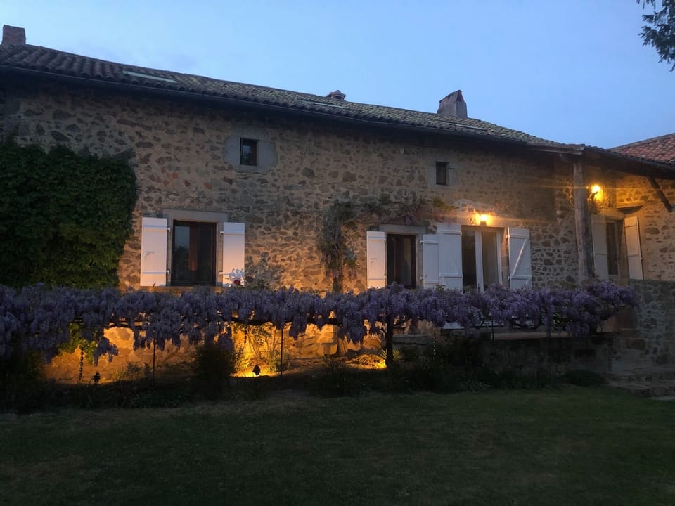 Lights on in the enclosed back garden where you can  socialise in the evening