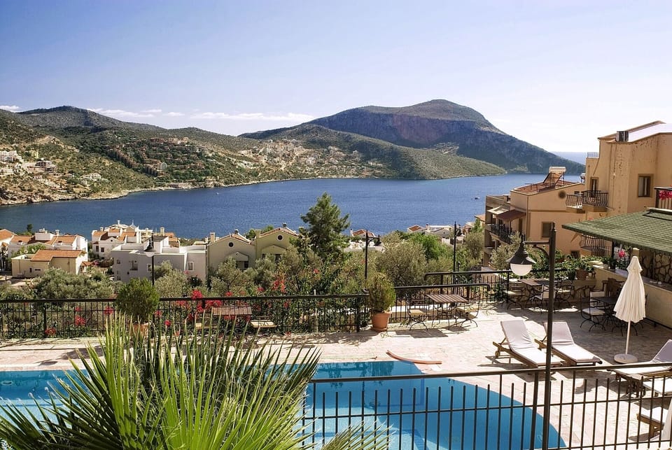 A view of the upper pool and beyond to Kalkan town