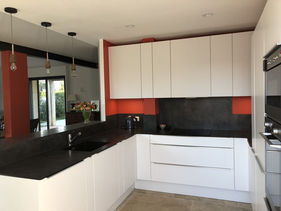 Fully fitted open-plan kitchen.