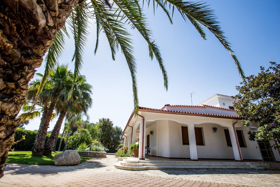 Side view of the mediterranean villa.