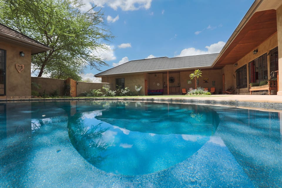 Swimming pool looking in to courtyard 
