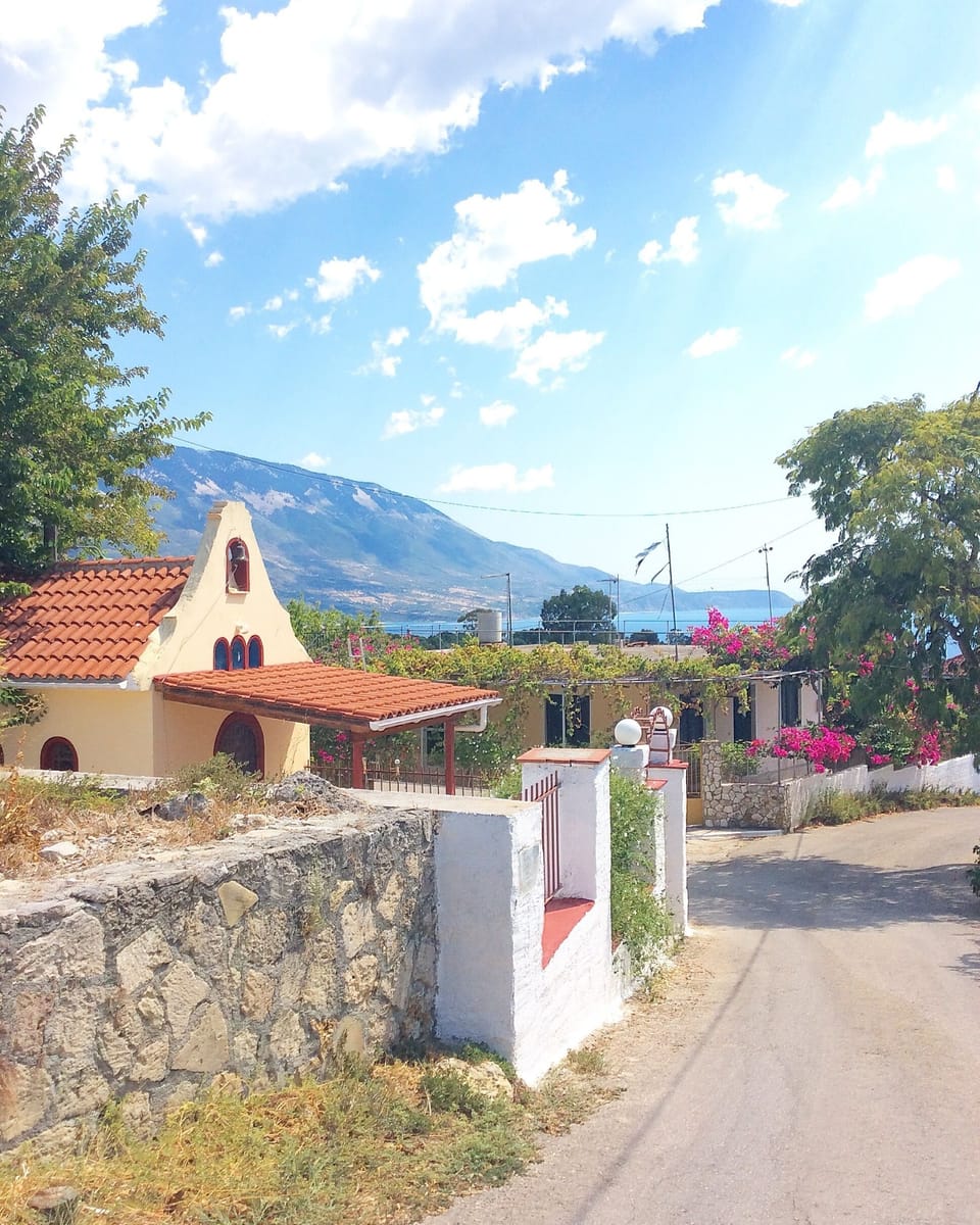 Cute streets of Spartia villagee. Kefalonia Greece vacations