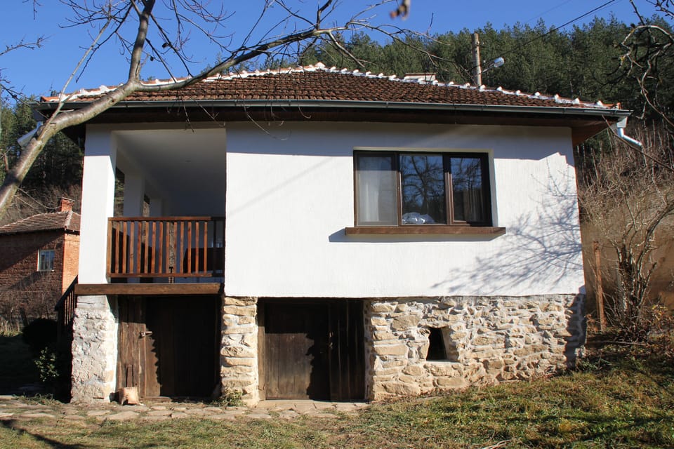 Side view of the house and entrance to the basement diner room.