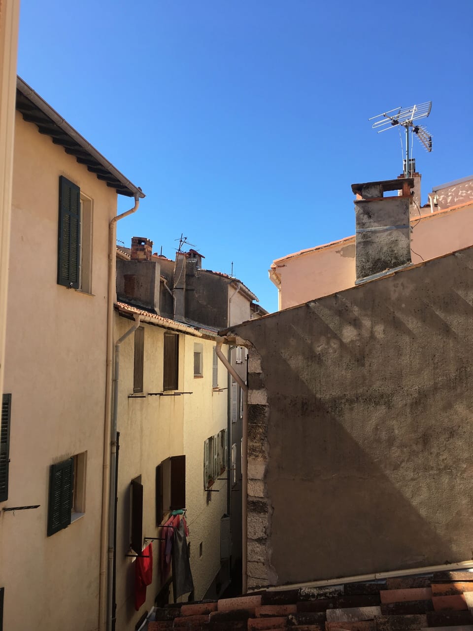 The vue down Rue du Safranier from the large bedroom window