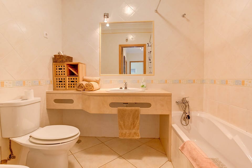 Bathroom is clean and modern