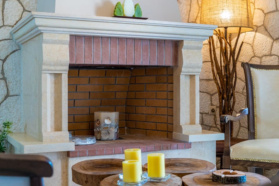 Living area fireplace.