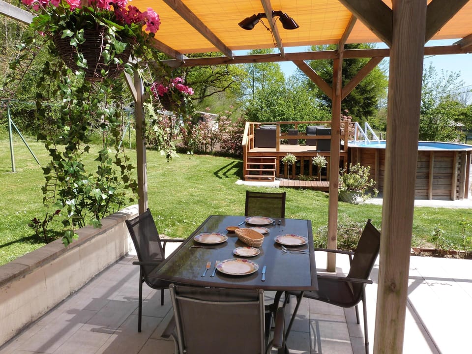 The patio showing the new deck and pool