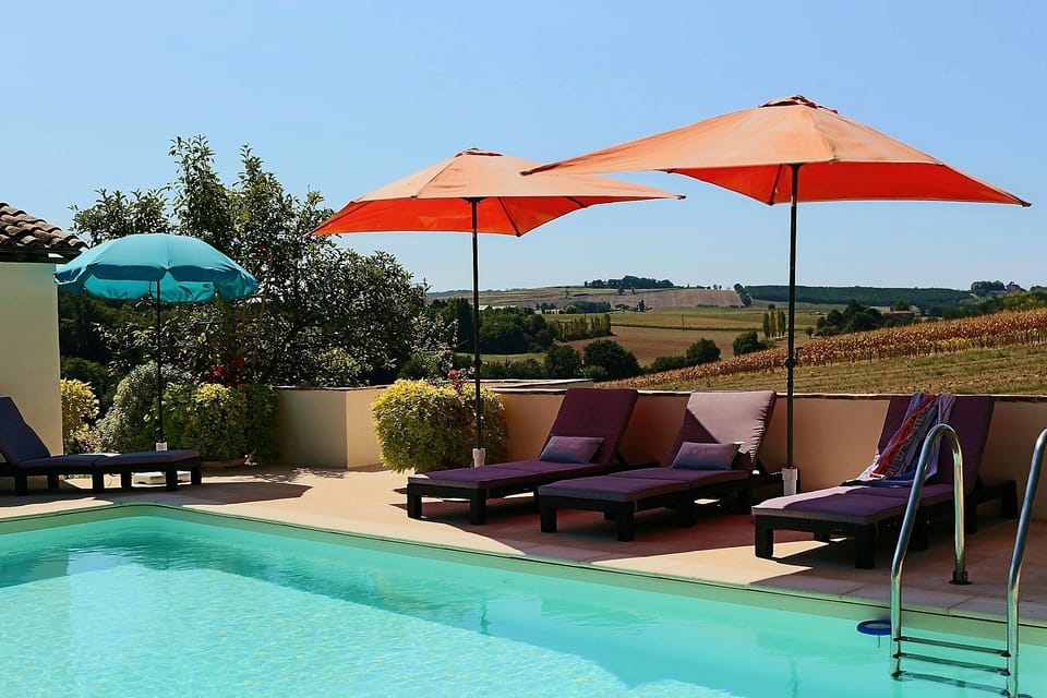 View across our pool to lovely surrounding countryside