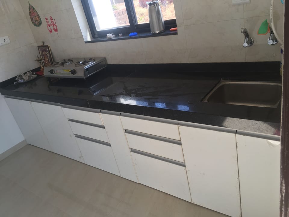 Kitchen with trolly and gas and stove