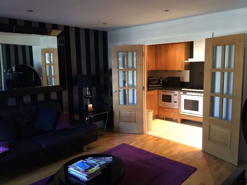 living area and kitchen
