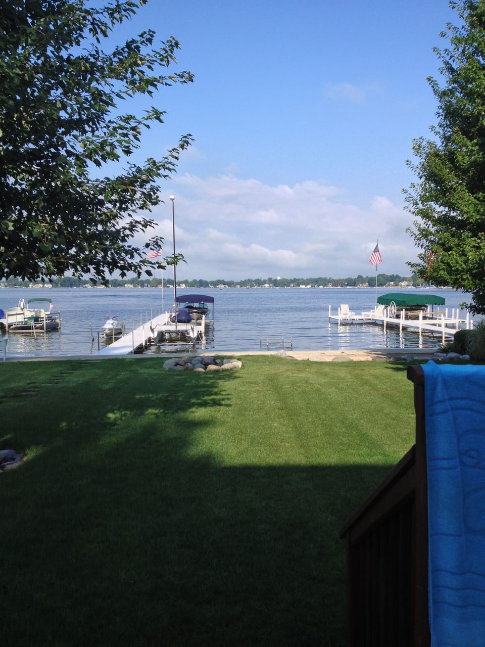 The view from the deck. The private pier for your pleasure. Sandy lake bottom