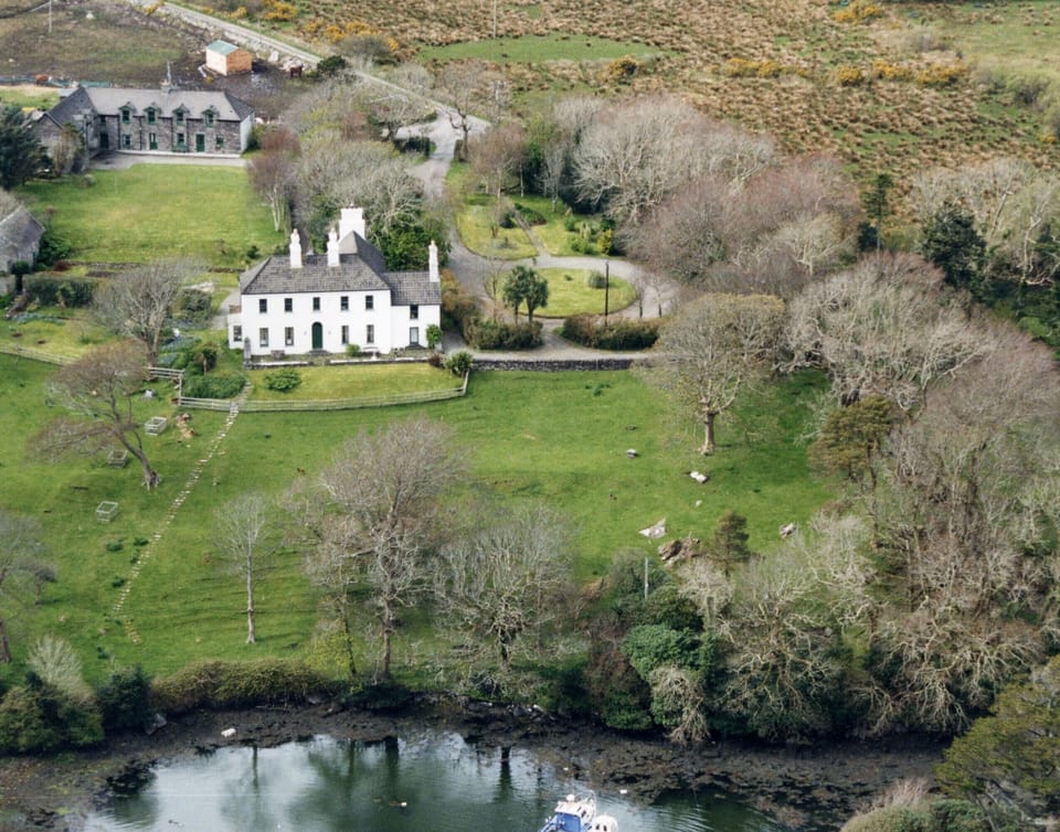 Aerial view showing The Stables behind Westcove House