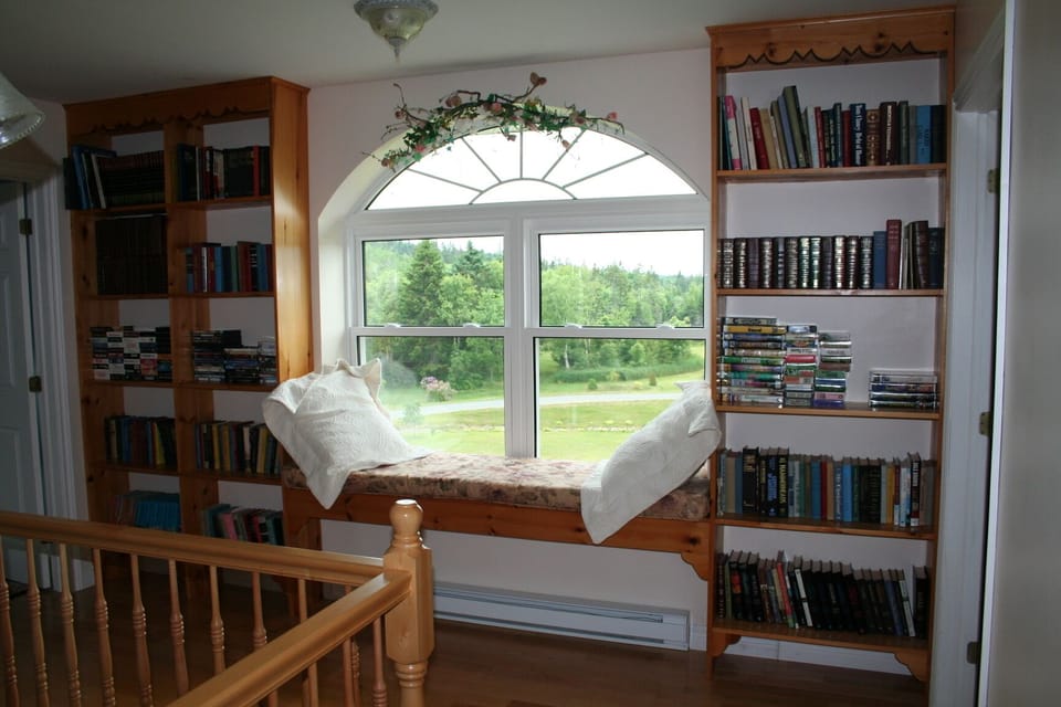Upstairs hallway with books, DVD's and VHS