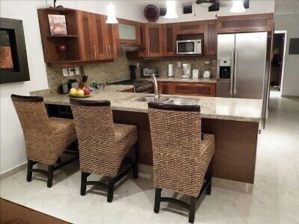 Beautiful kitchen with bar seating for dining
