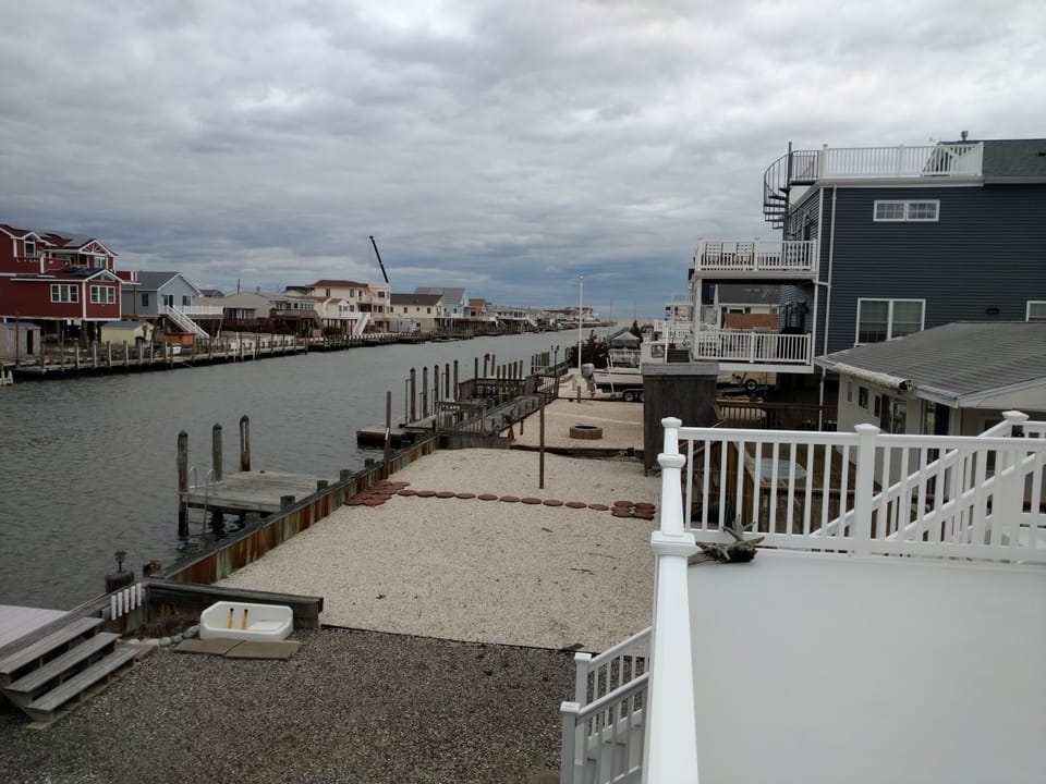View down lagoon towards bay from deck