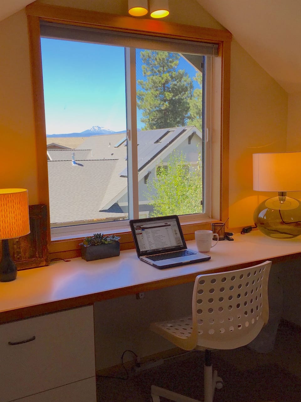 Desk, craft area with peekaboo view of Mt. Bachelor.  