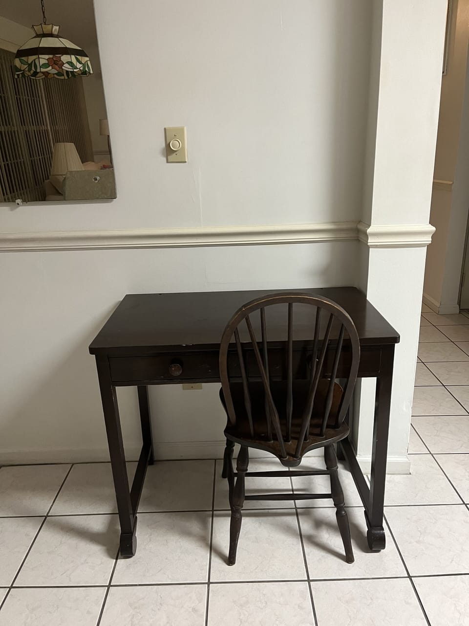 Office nook with desk and chair. 