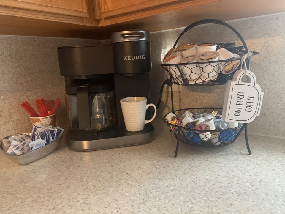 But first coffee: regular, decaf , tea, creamers and coffee pods variety