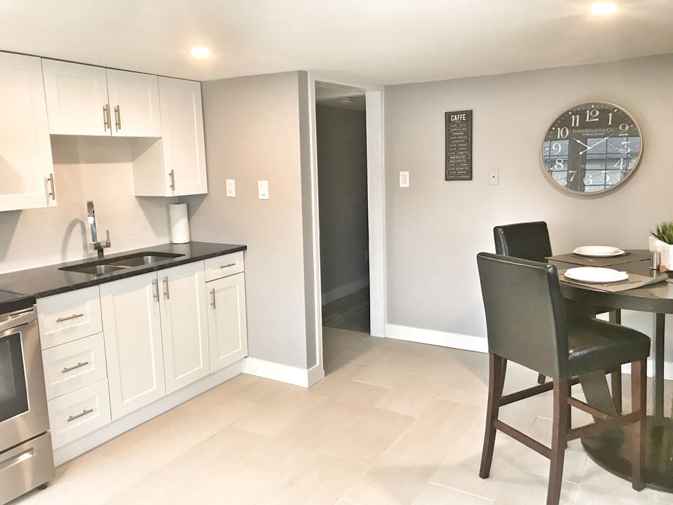 Fully stocked kitchen with pots, pans, dinning ware, etc.