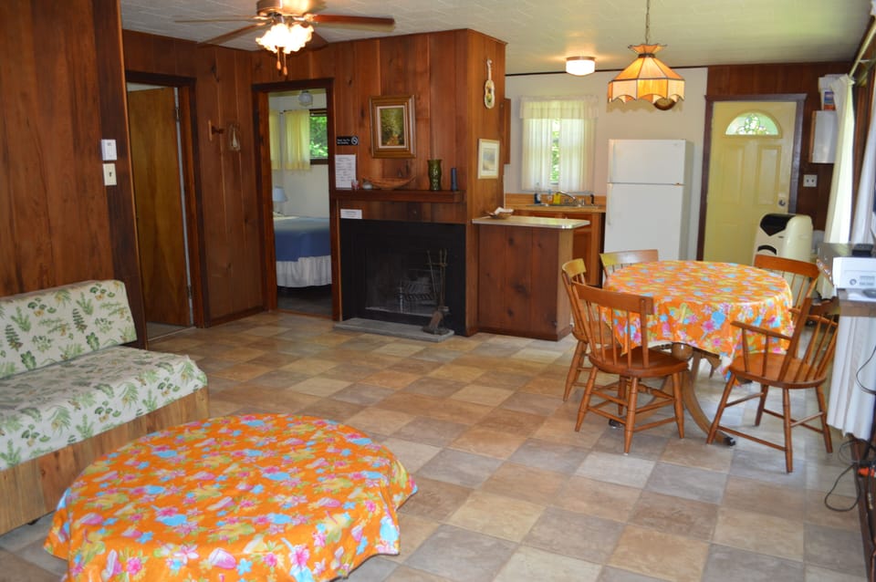 Living room and fireplace of Cottage #1