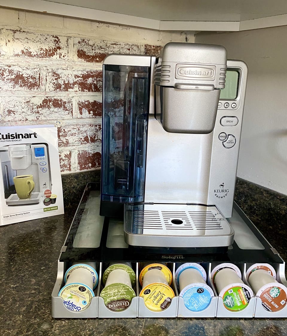 Cuisinart coffee maker, Mr Coffee, French Press and electric tea kettle. 